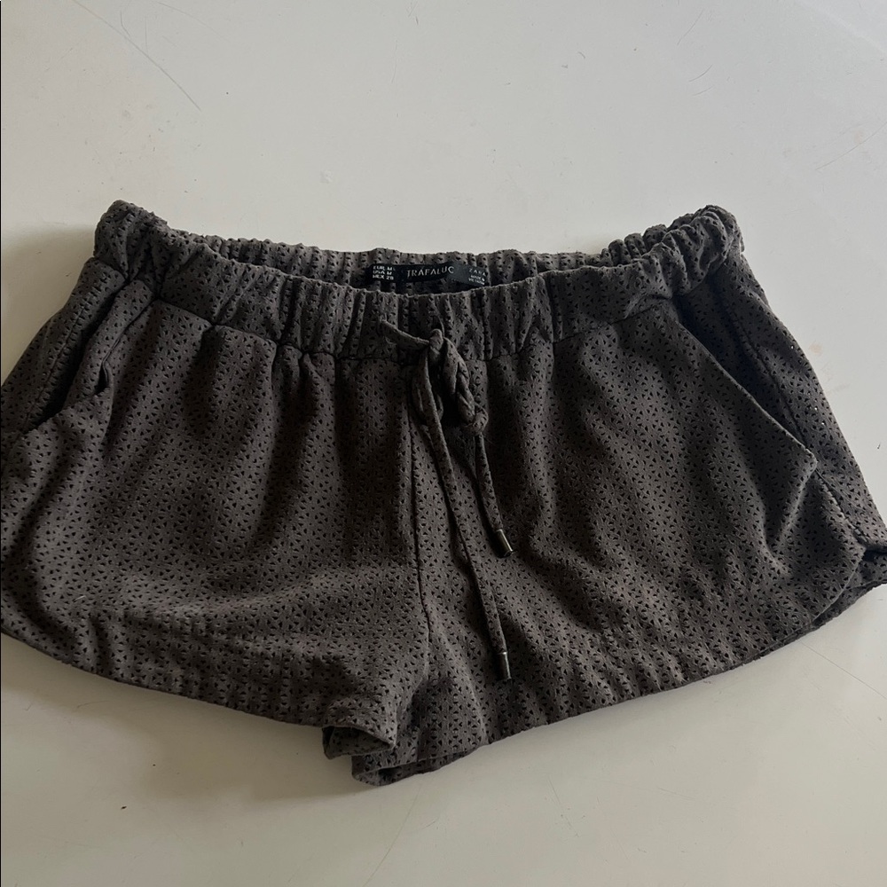 Zara Trafaluc perforated faux suede taupe Shorts size M